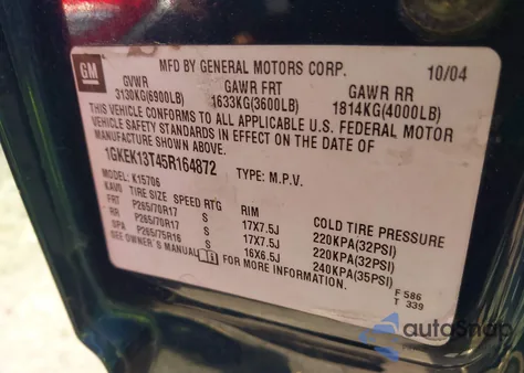 2005 GMC Yukon Slt from USA, damaged, VIN 1GKEK13T45R164872